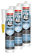 Клей герметик гибридный Fix All Crystal 290 мл прозрачный туба (119130) упаковка 3 шт SOUDAL