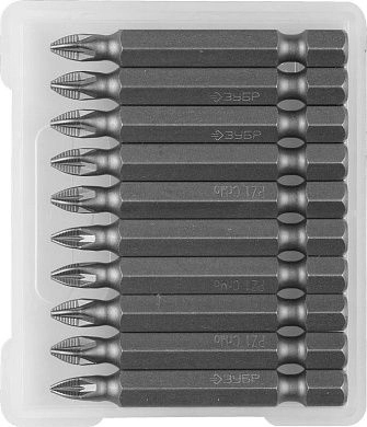 Биты ЗУБР "МАСТЕР" кованые, хромомолибденовая сталь, тип хвостовика E 1/4", PZ1, 50мм, 10шт