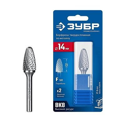 Бофр-фреза твердоспл. 14х25мм тип F парабола с закругл. углом, R3.5мм, хв. 6мм (28805-14-25) ЗУБР