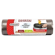 Мешки для мусора ПНД, 8 мкм, 60 л, чёрные, в рулоне, 20 шт. (17172) Komfi