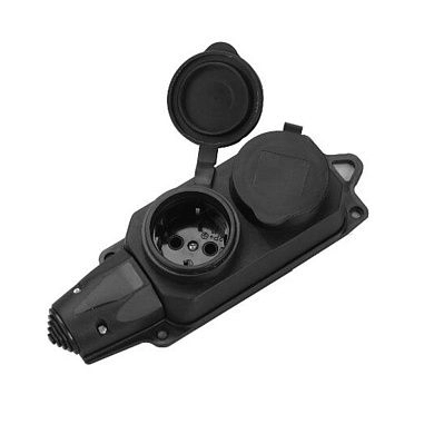 Розетка переносная двухместная с крышками (230В 16A IP44 каучук) 77607 ETP