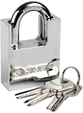 Замок ЗУБР "ЭКСПЕРТ" навесной, стальной корпус, закаленная дужка, с дополнительной защитой, 50мм