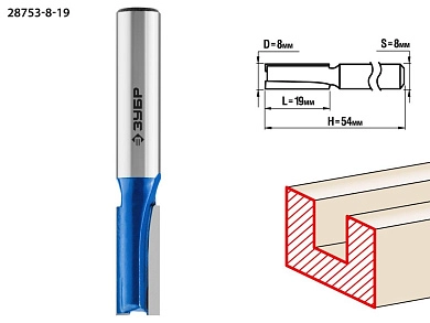 Фреза пазовая прямая, D= 8мм, рабочая длина-19мм, хв.-8 мм (28753-8-19) ЗУБР