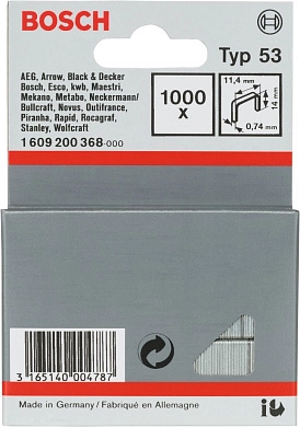 Скобы металлические тип 53, 14/11.4, 1000 шт. (1 609 200 368) BOSCH
