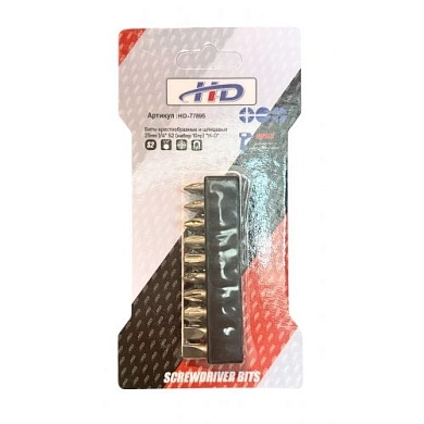 Биты крестообразные и шлицевые 25мм 1/4" S2 (набор 10пр) (HD-77895) H-D