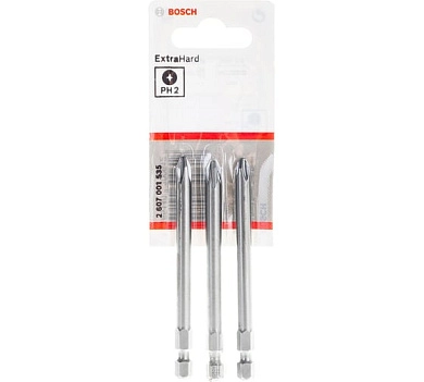 Бита PH2,  L= 89мм, 3шт., хвостовик 1/4 (2.607.001.535) BOSCH