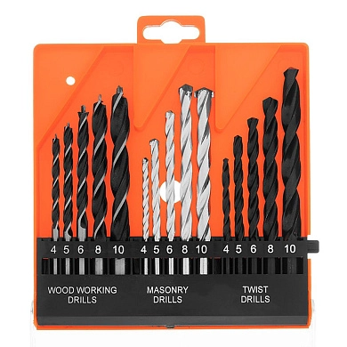 Набор сверл по бетону, металлу, дереву 4-5-6-8-10 мм, 15 шт. пласт. бокс, цил.хвост. (725085) SPARTA