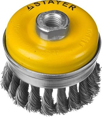 Щетка чашечная усиленная (коса) 80ммхМ14, стальн. пров. 0,5мм "PROFESSIONAL" (35137-080) STAYER