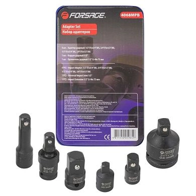 Набор адаптеров ударных 6пр., (адаптеры 4шт., удлинитель 125мм, кардан 1/2'')(F-4068MPB) Forsage