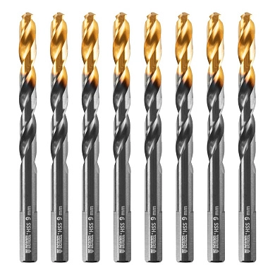 Сверло по металлу 9 мм, HSS-TiN, Golden Tip, 8 шт. (717221) DENZEL