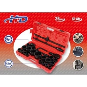 Набор головок 3/4" (6гр: 17-50мм, 12гр: 36мм), 1" (6гр: 55, 60, 65мм) 26пр. Cr-Mo (HD-340117650) H-D