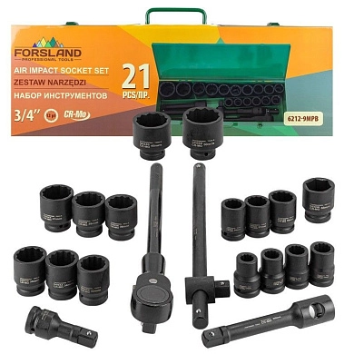 Набор головок ударн. 3/4", 21пр., (12гр.)(Forsland-6212-9MPB) Forsland