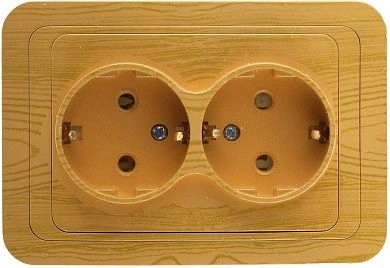 Розетка "ГАММА" с заземлением, двойная, цвет ольха, 16А/~250В (SV-54107-A) СВЕТОЗАР