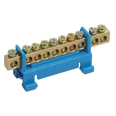 Шина N нулевая тип стойка в изоляторе на DIN-рейку 6x9мм 15 отверстий синяя ETP