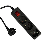 Удлинитель 3 гнезда 2м, 10А/2,3кW с з/к и выкл., ПВС 3х0,75 POWERMAN черный ETP
