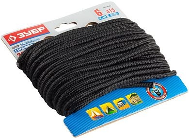 Шнур полиамидный, плетеный, повышенной нагрузки, с сердечником, черный, d 6, 20м (50311-06-020) ЗУБР