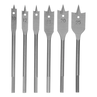 Набор сверл перовых по дереву, 10-12-16-18-20-25 мм, 6 шт. 6-гр. хвостовик (704155) СИБРТЕХ