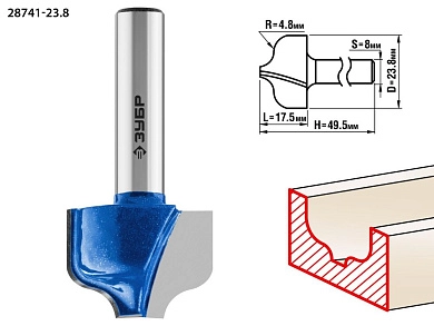 Фреза пазовая фасонная №2, D= 23,8мм, рабочая длина-17,5мм, радиус-4,8мм, хв.-8 мм (28741-23.8) ЗУБР