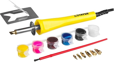 Прибор для выжигания, пайки, резки, 30Вт, с набором насадок 7шт. и красками "MASTER" (45220) STAYER