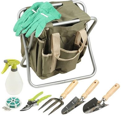 Скамейка GRINDA садовая складная, двухсторонняя, с сумкой и набором инструментов, 7предметов