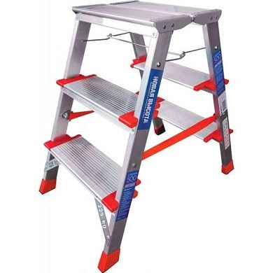 Лестница-стремянка алюм. индустр. двухстор. с рифл.ступ. NV5120 (3 ступ. 66см 4 кг) Новая высота