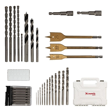 Набор сверл комб.,мет.1-6,5мм,бет.4-8мм,дер.4-10мм, 50пр. (725650) MATRIX