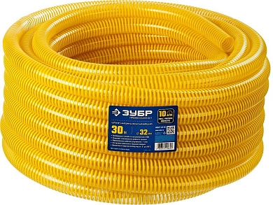 Шланг напорно-всасывающий со спиралью ПВХ, 10 атм, 32мм х 30м (40327-32-30) ЗУБР