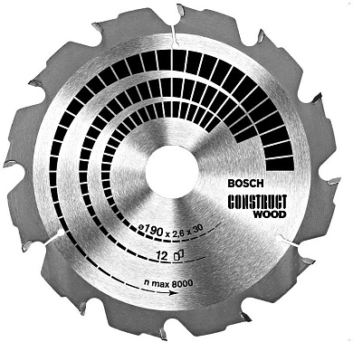 Диск пильный 190х30х2.6х12 Construct Wood (2 608 640 633) BOSCH