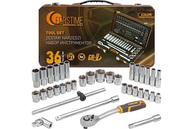 Набор головок с трещоткой и удлинителями 1/2" 8-32мм, 6гр., 36пр. (FT-4362M) FORSTIME