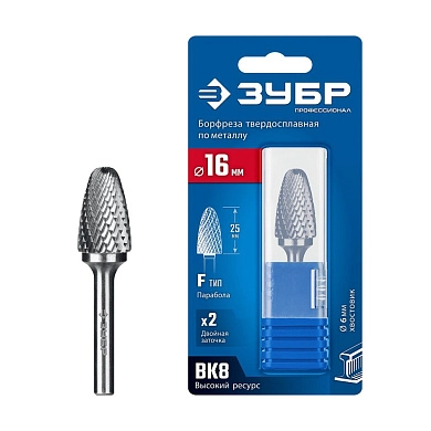 Бофр-фреза твердоспл. 16х25мм тип F парабола с закругл. углом, R4.0мм, хв. 6мм (28805-16-25) ЗУБР