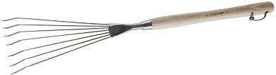 Грабельки ЗУБР "ЭКСПЕРТ" веерные из нержавеющей стали, деревянная ручка из ясеня, 7 круглых зубцов,