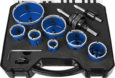 Набор коронок алмазных с оснасткой, D=20, 25, 32, 35, 40, 50, 68 мм, 7 предметов (29870-H7_z01) ЗУБР