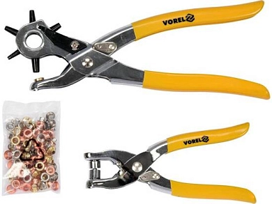 Дыроколы револьверные (пистолет.) для кожи, 2шт., 2.5-5мм, с набором люверсов и кнопок (43603) VOREL