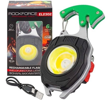 Фонарь светодиодный аккум., 0.5 А/h, 500Лм, 6500К (RF-EL2302) Rockforce