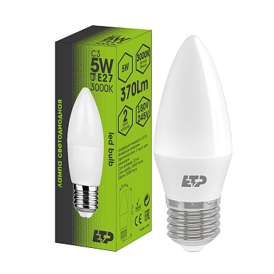 Лампа светодиодная C3 5Вт (230В 3000К E27) 33034 ETP