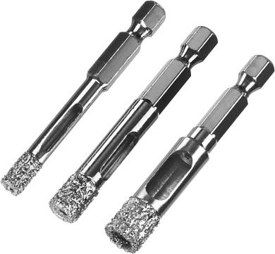 Набор сверл алмазных универсальных, технология ВВС, d=6, 8, 10 мм, хвостовик HEX 1/4", ЗУБР Професси