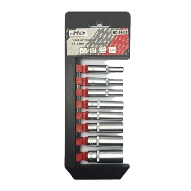 Головки торцевые 1/4" 5,5-13мм L=50мм (набор 8пр.) CrV (HD-14431) H-D