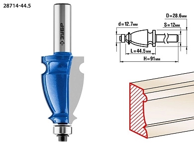 Фреза кромочная фигурная №3, D= 28,6мм, рабочая длина-44,5мм, хв.-12мм, d-12,7мм (28714-44.5) ЗУБР
