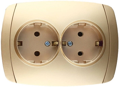 Розетка СВЕТОЗАР "АКЦЕНТ" двойная в сборе, с заземлением, цвет золотой металлик, 16А/~250В