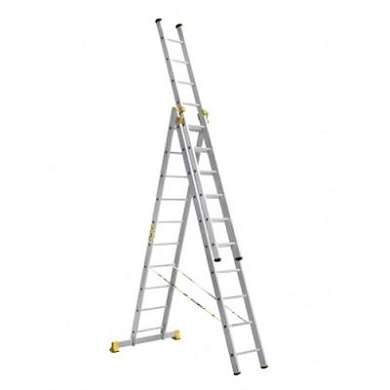 Лестница алюминиевая профессиональная трехсекционная P3 (16 ступ. 465/1196см, 36.6кг) АЛЮМЕТ