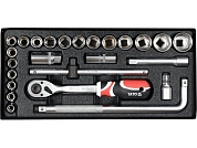 Набор головок с трещоткой и удлинителями (1/2") 10-32мм, 25пр. (YT-12671) YATO