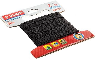 Шнур полиамидный, плетеный, повышенной нагрузки, без сердечника, черный, d2, 20м (50321-02-020) ЗУБР