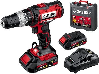 Дрель-шуруповерт ударная аккум. ДШУ-185-22 (18.0 В, 2 аккум. х 2.0 А/ч, 40 Нм, чем.) ЗУБР