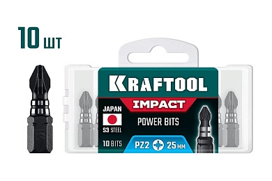 Бита PZ2  L= 25 мм, ударная, 1/4", 10 шт. "Impact Pro" (26193-2-25-S10) KRAFTOOL