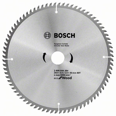 Диск пильный 254x30х3.0/2.0x80 Eco WO (2 608 644 384) BOSCH