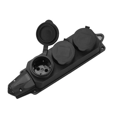 Розетка переносная трехместная с крышками (230В 16A IP44 каучук) 77608 ETP