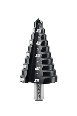 Сверло ступенчатое 9-36мм HSS, 10ступ., по сталям и цвет. мет., хвост. 1/4" (29665-9-36-10_z01) ЗУБР