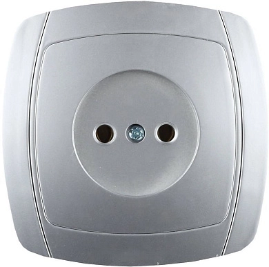 Розетка СВЕТОЗАР "АКЦЕНТ" одинарная в сборе, без заземления, цвет серебристый металлик, 16А/~250В