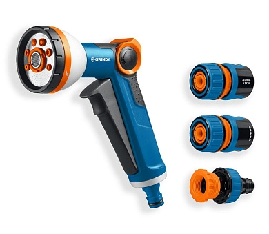 Пистолет полив Х-8, коннектор 1/2,конектор 1/2 с автостоп, адаптер с внутр.рез,Х-812 (429168) GRINDA