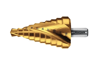 Сверло ступенчатое 9-36 мм, 10 ступеней, винтовая спираль (29658-9-36-10) URAGAN